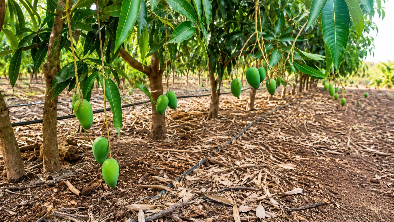 Mango orchard with drip irrigation