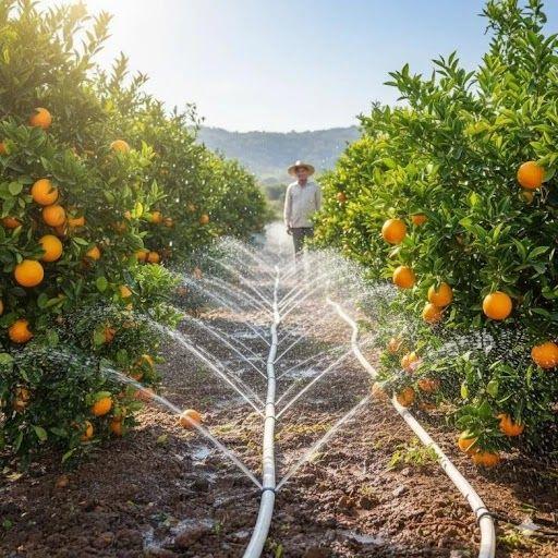 Rain Pipe and Rain Hose irrigation system cooling crops during summer using Laser Spray technology